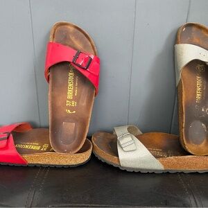 Lot 2 Birkenstock Madrid Sandal in Red & Silver 37/6 Women’s